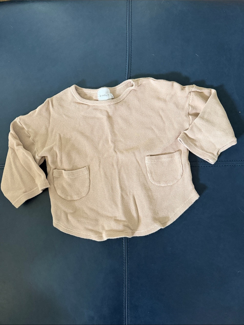 Kids Waffle Knit Pocket Top - Beige